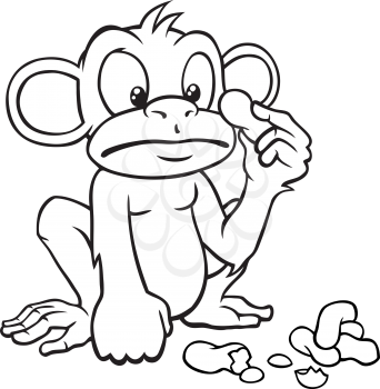 Royalty Free Clipart Image of a Monkey with Peanuts