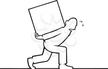Royalty Free Clipart Image of am Outline of a Man Carrying a Heavy Box