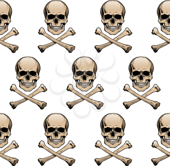 Seamless wallpaper background with colored skulls and crossbones.