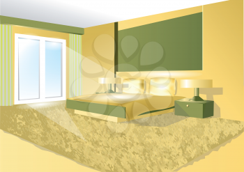 bedroom in a green tone. 10 EPS