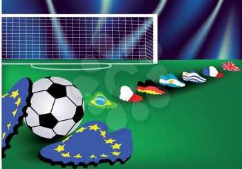 Football background with the flags of the leading football nations