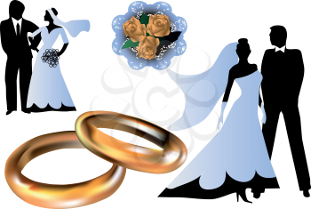 set of wedding silhouettes isolated on white background