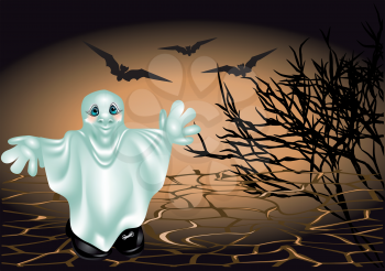 Halloween ghost on a dark background. 10 EPS