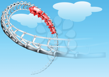 Royalty Free Clipart Image of a Roller Coaster Against a Blue Sky