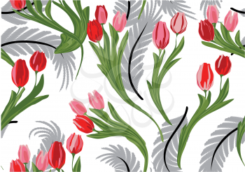 flower pattern illustration with tulips. seamless texture