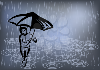 raining day. boy with umbrella under water