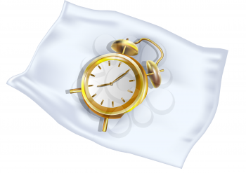 sleep concept. clock on pillow isoòated on white