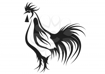 rooster. silhouette of bird isolated on a white background