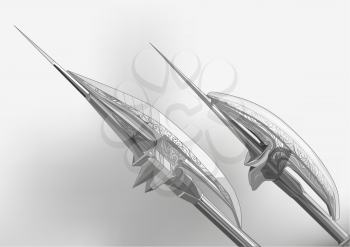 abstract axes. two iron blade on grey background