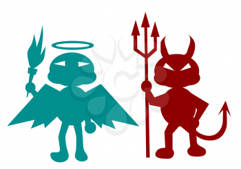 green angel and a red devil isolated on white background