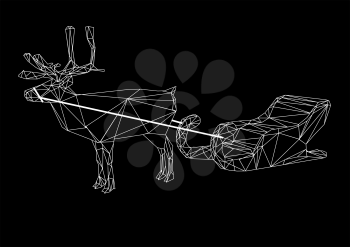 white abstract reindeer and sledge isolated on black background