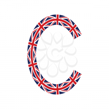 Letter C made from United Kingdom flags on white background