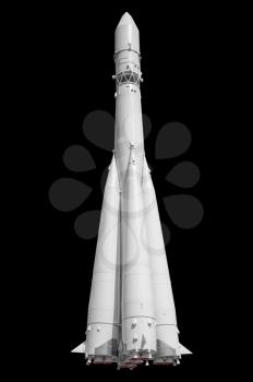 Russian space rocket isolated on black background