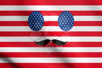 Image in colors of the American flag with mustaches. Detailed fabric texture.