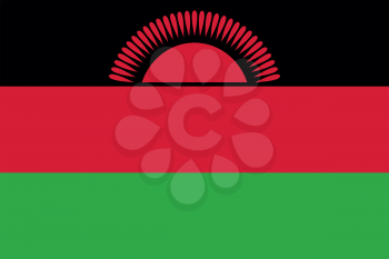 Flag of Malawi in correct size, proportions and colors. Accurate official standard dimensions. Malawian national flag. African patriotic symbol, banner, element, background. Vector illustration