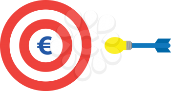 Vector red bullseye with blue euro and light bulb dart.