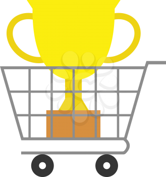Vector yellow trophy inside in grey shopping cart.