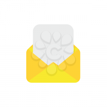 Flat design style vector illustration of yellow open envelope with blank paper symbol icon on white background.
