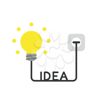 Vector illustration icon concept of glowing light bulb with idea cable abd plug plugged into outlet.