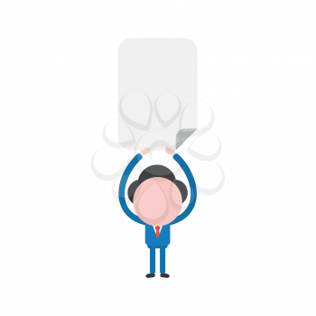 Vector illustration concept of businessman character holding up blank paper icon.