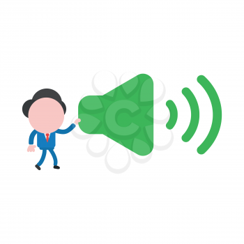 Vector illustration businessman character walking and holding sound on icon.