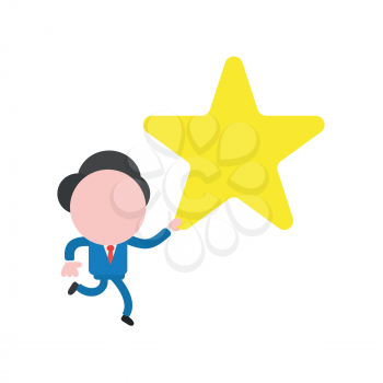Vector illustration businessman character running and holding yellow star.