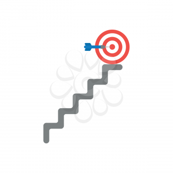 Vector illustration concept of dart in the center of bulls eye at top of the stairs.