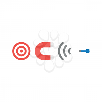 Vector illustration concept of bulls eye with magnet attracting dart.