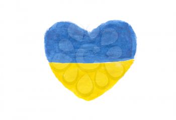 Ukrainian flag in heart shape painted with watercolors.