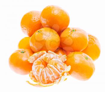 Peeled tasty sweet tangerine orange mandarin fruit isolated on white background