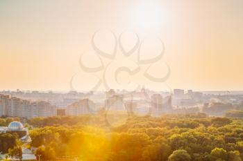 Cityscape of Minsk, Belarus. Summer season, sunset time.