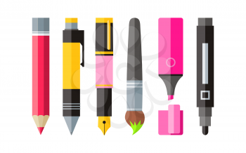 Painting tools pen pencil and marker flat design. Painting and tool, drawing tools, painting brush, paint tools, pencil and marker, pen drawing, stationery painting tools, paintbrush illustration