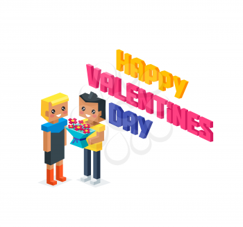 Happy valentine day couple 3d isometric. Valentines day, happy valentine, young couple, happy couple, valentine couple in love, isometric 3d couple people, romantic relationship lover man give flower