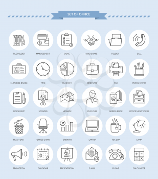 Set of thin, lines, outline office items icons. Ooffice icons, business icon set, office business icons, web icon set, business and finance, office and business. Interface vector icon