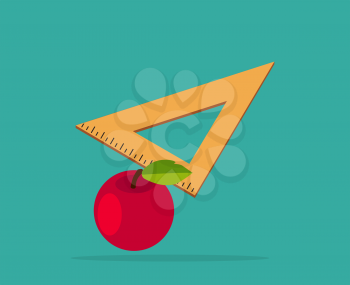 Red apple with yellow measuring tape. Back To School supplies apple, ruler. Vector illustration
