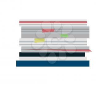 Stack of papers. Large number of business documents with bookmarks. Paper work, office routine, bureaucracy concept in flat design. Illustration for data, e-mail, management, services