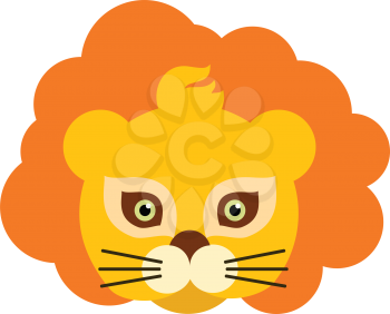 Lion animal carnival mask vector illustration in flat style. Orange king of beast with luxury hair. Funny childish masquerade mask isolated. New Year masque for festivals, holiday dress code for kids