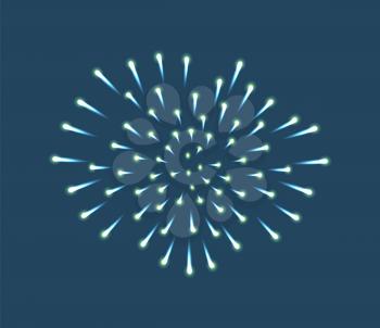 Fireworks sparkles on dark blue sky background vector decorative festive elements. Salute splashes of fire vector illustration