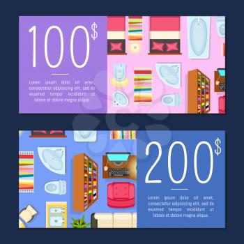 100 and 200 Dollars Room Prices Vector Illustration