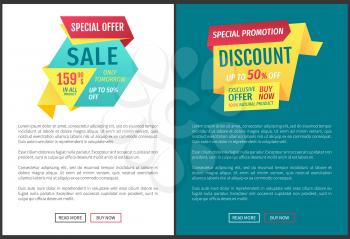 Sale special offer posters set with text sample. Only tomorrow natural product on low price. Buy now items in one cost super deal guarantee vector