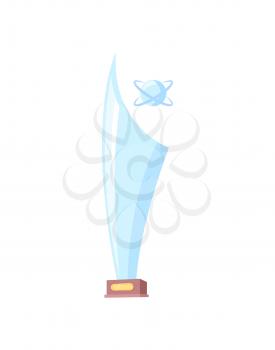 Winner glass statuette flat illustration isolated. Bizarre form victory figurine cutout. Triumph souvenir decorated with ball and crossed circles.