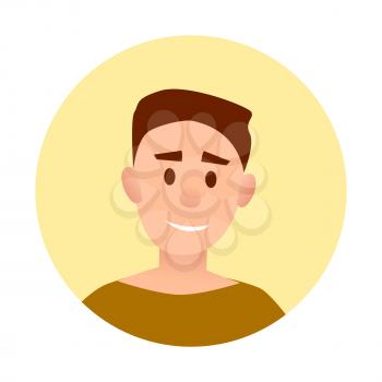 Teenager handsome boy with broad smile avatar userpic isolated vector illustration on white background. Portrait of happy kid
