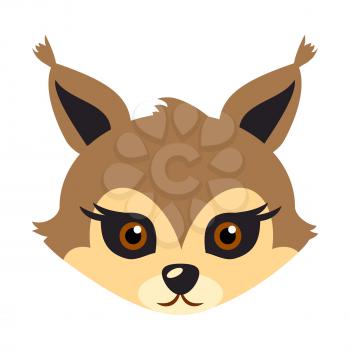 Squirrel animal carnival mask vector illustration in flat style. Brown fluffy bun. Funny childish masquerade mask isolated on white. New Year masque for festivals, holiday dress code for kids