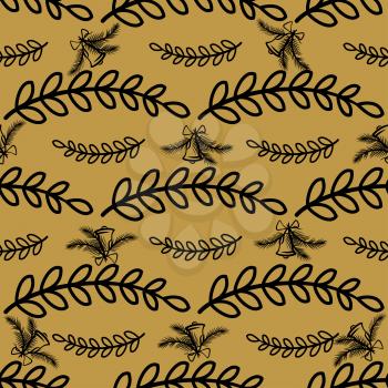 Christmas vector seamless pattern with bells and spruce branches. Winter holidays floral ornament for gift wrapping paper, greeting and invitations cards, printing materials design. 