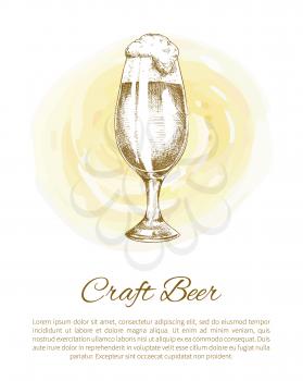 Craft beer object hand drawn icon vector sketch. Full tumbler with flowing foam isolated on beige stain vintage icon illustration for bar menu.
