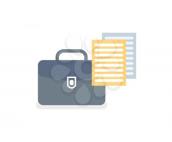 Documentation from briefcase vector, isolated icon of notebook and bag for documents. Business correspondence and published articles in black case
