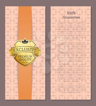 100 guarantee exclusive premium quality golden label isolated on pink vector illustration poster, assurance seal of best product certificate poster