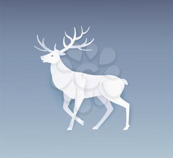 Deer animal silhouette, papercut horned reindeer isolated vector. Engraved wildlife character with horns, Christmas elk, New Year greeting card