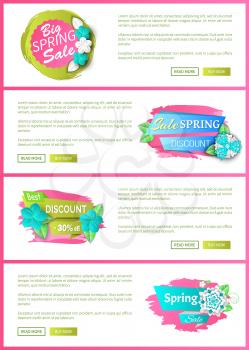 Springtime offer proposition seasonal sale, floral tag, flowers on web poster with text sample. Best spring discount 30 percent off price banner vector