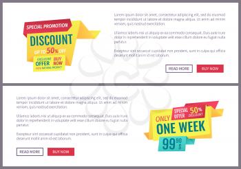 Special promotion discounts set. Only week super sale super offer for shopping people. Posters set with text sample natural products banners vector